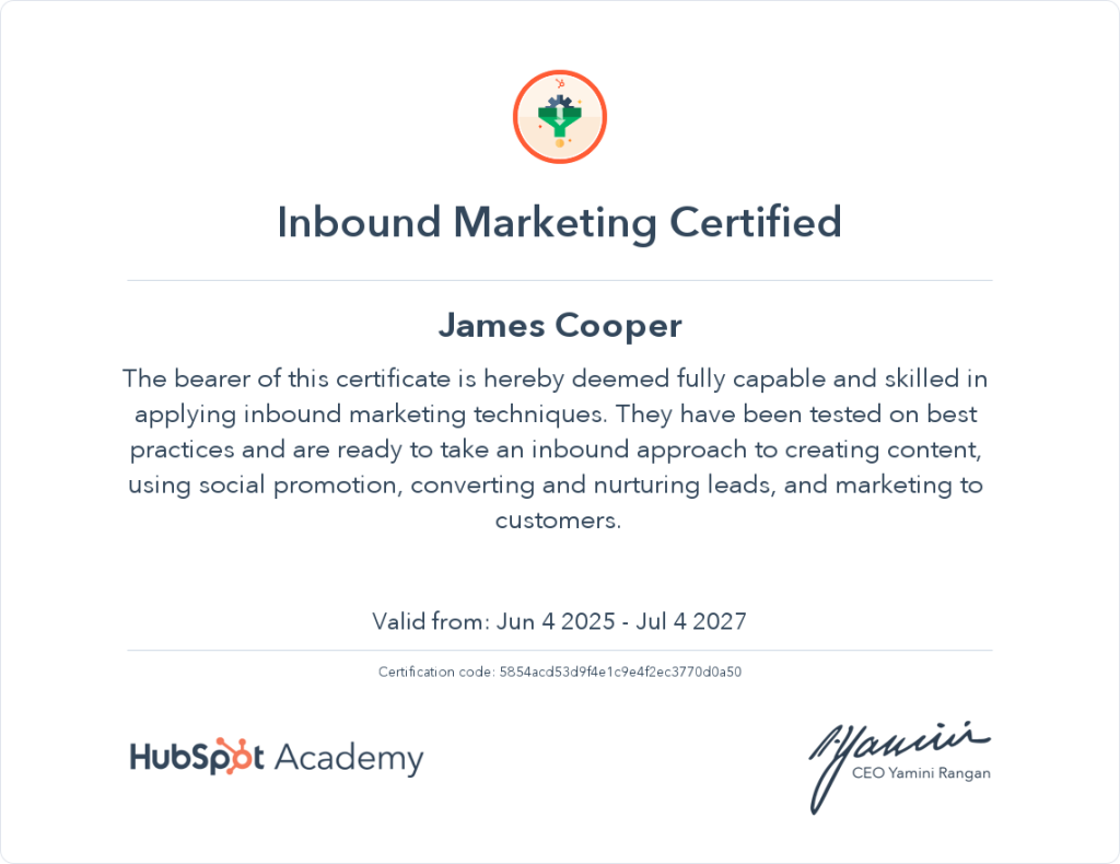 Hubspot inbound Marekting Certification